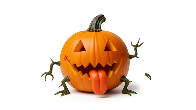 Mini pumpkin monster with funny tongue, isolated on a white background for Halloween