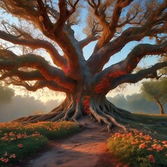 tree, nature, landscape, autumn, sunset, sky, leaves