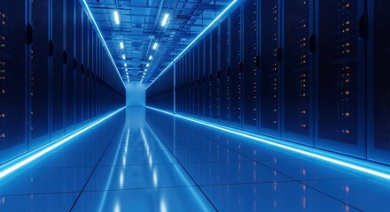 Server room corridor with blue light