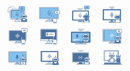 AI Interaction Showcase in Digital Environments, Illustration Style, Modern Viewpoint