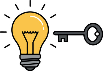 Illuminated lightbulb and key representing idea and solution concept.