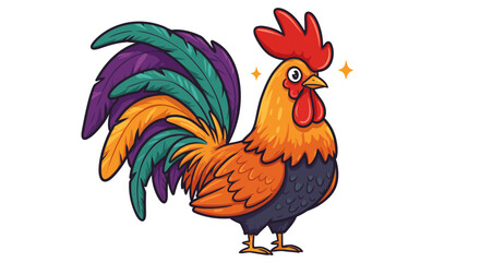 Fototapeta premium Vibrant Rooster Illustration with Multicolored Tail Feathers.