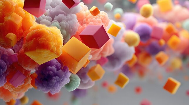 conceptual. Abstract data visualization as a colorful particle cloud, representing modern tech concepts. product launch decks.