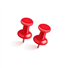 Two red pushpins on white background