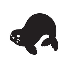 Elegant Minimalist Seal Silhouette Vector Illustration Isolated on Clean White Background.