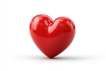 Red heart shape, glossy finish,  isolated on white.  3D render