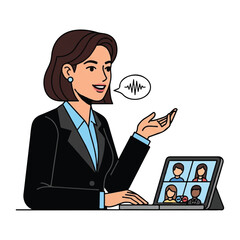 Businesswoman giving a presentation on a video call.