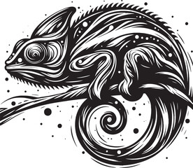 chameleon in tattoo style on white background, vector illustration