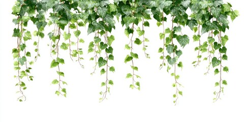 Hanging ivy greenery cascading downward against a white background