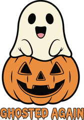 Cute Halloween Ghost Sitting on Jack-O’-Lantern Pumpkin illustration