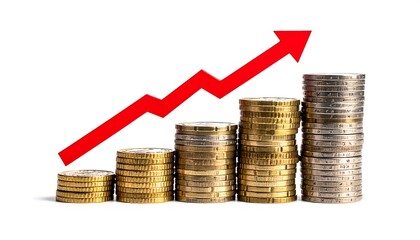 Stacked coins with upward trend