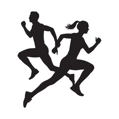 Silhouettes of athletes running in dynamic action poses. 