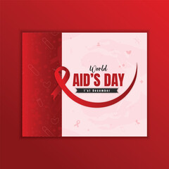 Flat banner of world aids day December 1 with ribbon, world map, and text. United with the Red Ribbon, Global Hope & Compassion.