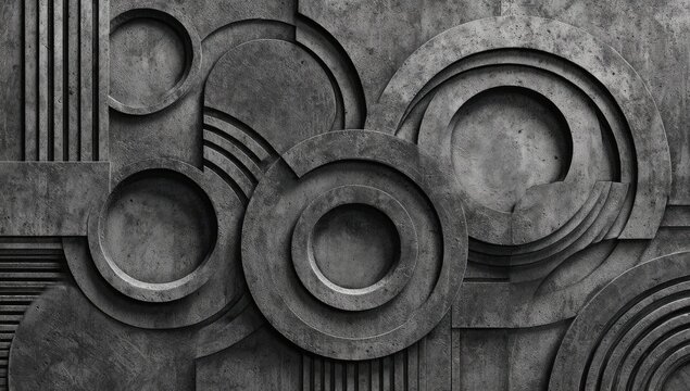 Abstract textured concrete wall with geometric shapes