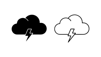 Two cloud icons with lightning bolts one black and one white focused on weather and storm imagery.