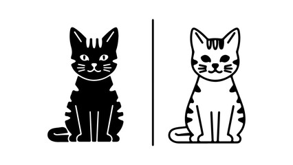 Two cute cat illustrations in black and white style.