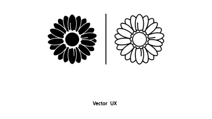 Two daisy flower icons one filled black one outline vector illustration.
