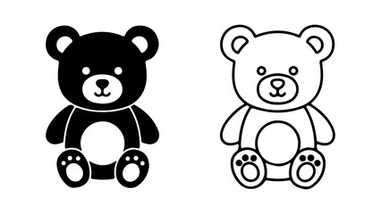 Two cute teddy bears one solid black and one outline sitting side by side.