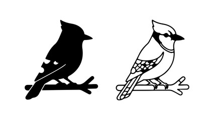 Two detailed bird illustrations one solid black and the other outlined.
