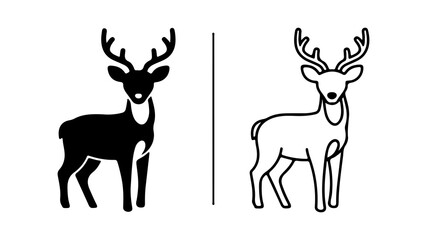 Two Deer Silhouettes One Solid Black One Outline Illustration.