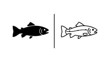 Two Different Representations of a Fish Likely Trout in Black and White.