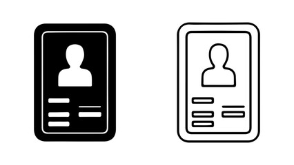Two distinct ID card icons one solid black and one outlined representing identification.