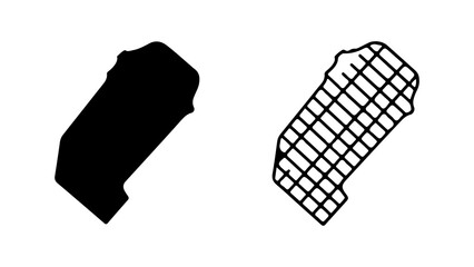 Two distinct shapes representing a solid form and a grid pattern side by side.