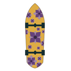 Colorful surfboard with floral patterns against a plain background, ideal for summer sports
