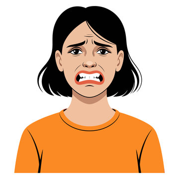 woman grimace. Negative emotions flat style cartoon vector
