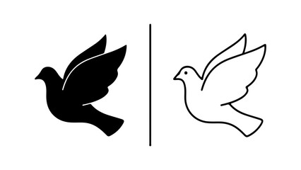 Two doves in flight one black silhouette one white line drawing focused on the birds themselves not the background.