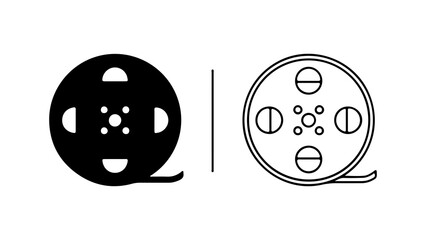 Two film reels one black and white illustration.
