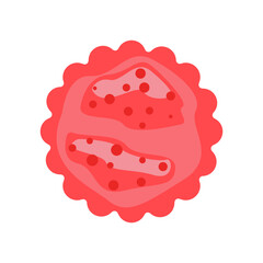 Abstract illustration of a vibrant red cellular structure with internal organelles visible