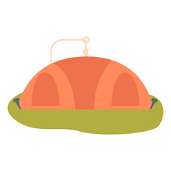 Colorful cartoon-style illustration of a whimsical mushroom house with a serene background