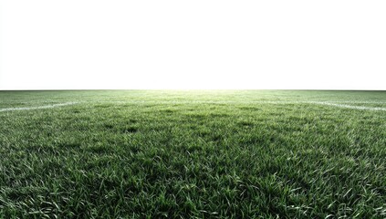 Obraz premium Wide shot of a perfectly manicured grassy field. Bright light illuminates the center of the field, stretching towards the horizon. White lines delineate the playing area