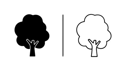 Two Simple Tree Illustrations One Black and One White Outline.