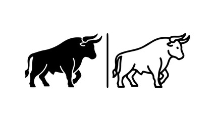 Two stylized bull illustrations one solid black and one outlined facing right.