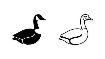 Two stylized goose silhouettes one black filled one line art side view detailed illustration.