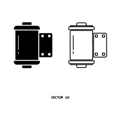 Two stylized icons of a film canister with film strip.