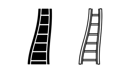 Two stylized images of ladders with curved sides in black and white.
