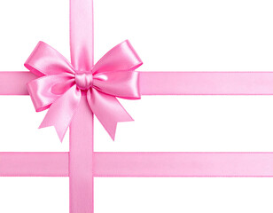 Pink satin ribbon bow on black background