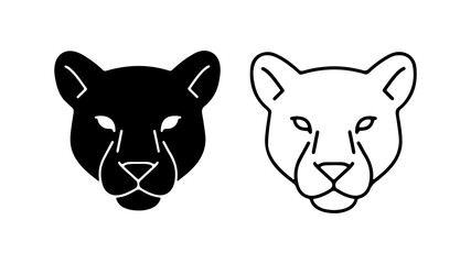 Two stylized panther heads one black silhouette one white outline.