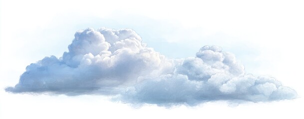 Fluffy, light-blue cumulus clouds against a pure white background