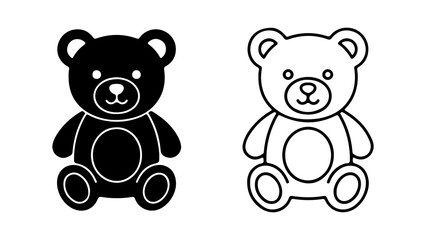 Two teddy bear icons one solid black and one outline representing childhood and comfort.