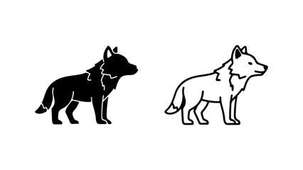 Two stylized wolf illustrations one black silhouette one line drawing.