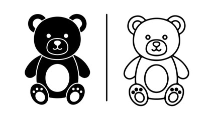 Two teddy bear illustrations one black silhouette and one outline.