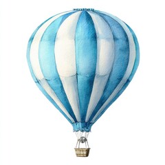 Watercolor hot air balloon, blue and white stripes