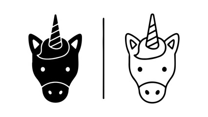 Unicorn head icon in black and white styles.