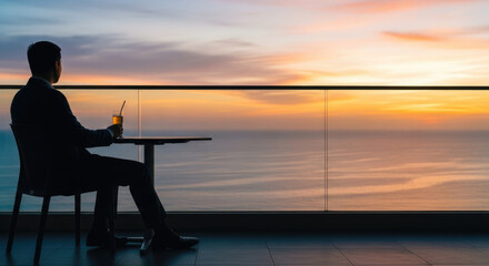 Businessman enjoying a cocktail at sunset