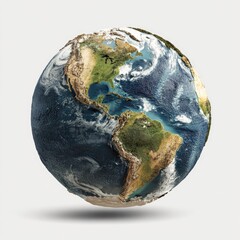 Fototapeta premium Detailed 3D model of Earth, emphasizing continents, oceans, and weather patterns. A realistic representation of the planet, highlighting landmasses, water, and atmospheric effects. 