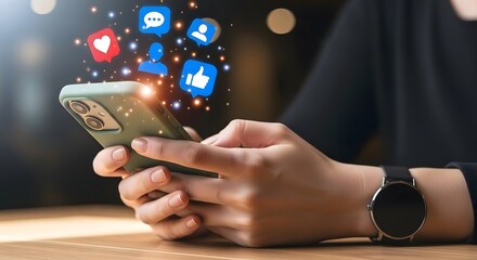 Using mobile phone for social media engagement and digital marketing strategy for business growth